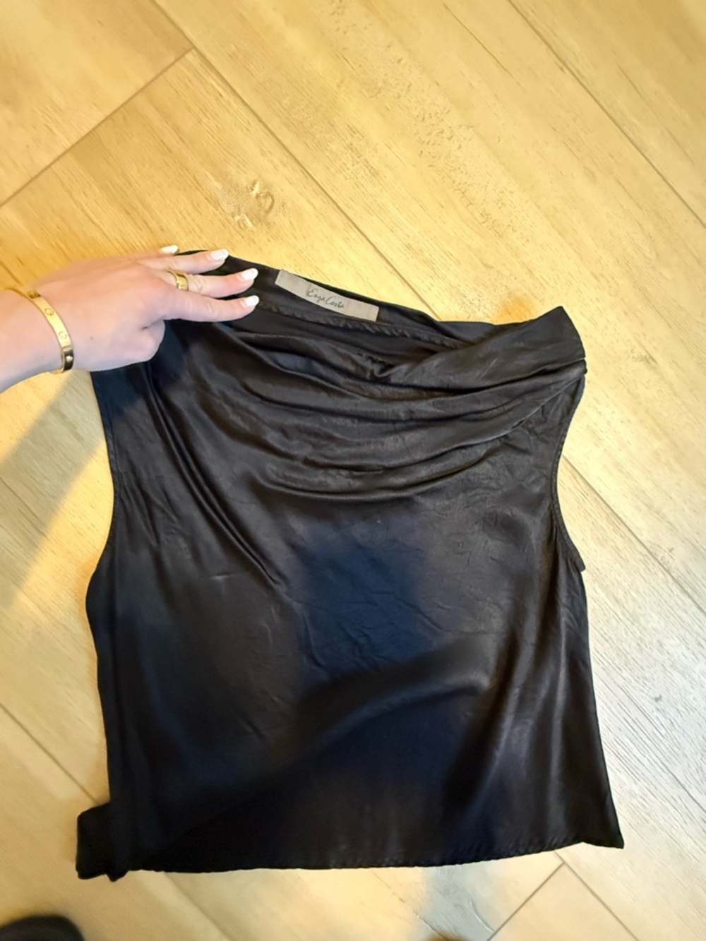 Enza Costa One-Shoulder Satin Top in Black - Picture 2 of 3